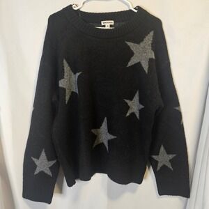 Vigoss Women Black Grey Star Print Knit Pullover Sweater Plus Size 1X Celestial